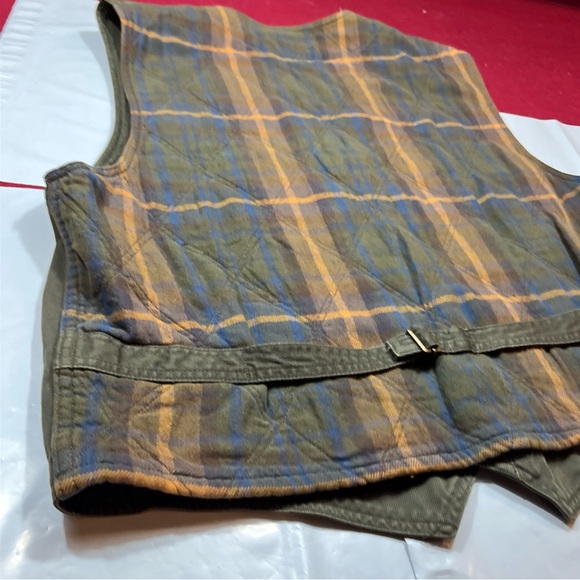 Gap Plaid Flannel 90s Lined ARMY GREEN Canvas VEST Men XL cotton Waistcoat Lined - Picture 3 of 16
